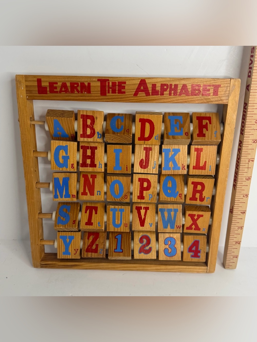 Vintage Wooden Learn The Alphabet Flip Block Educational Toy ABC Numbers - Picture 2 of 4